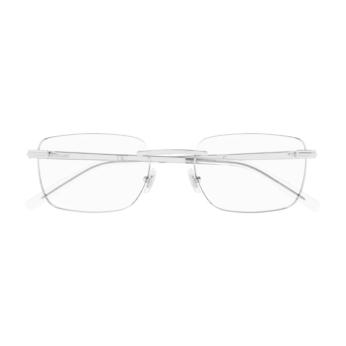 "Mont Blanc MB0279O 001 rimless silver square frame, stylish and lightweight, online at Optorium."
