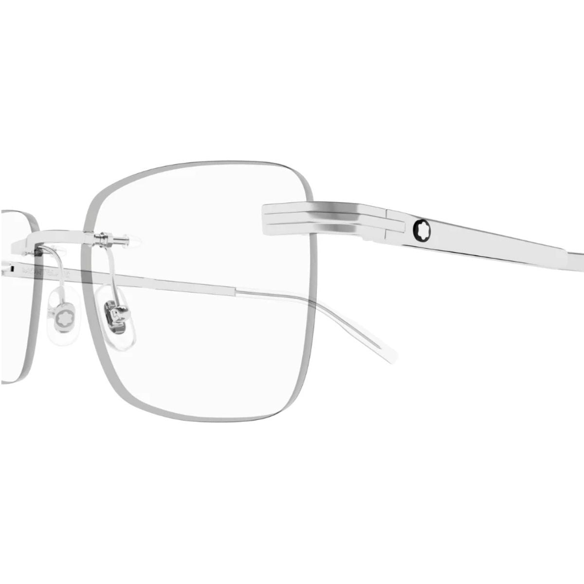"Mont Blanc MB0279O 001 silver rimless frame, blending style and comfort, available online at Optorium."