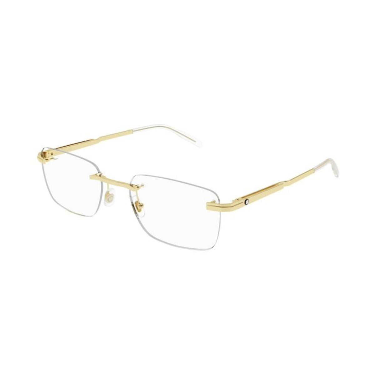 "Mont Blanc MB0279O 002 gold rimless frame, lightweight and sophisticated, online at Optorium."
