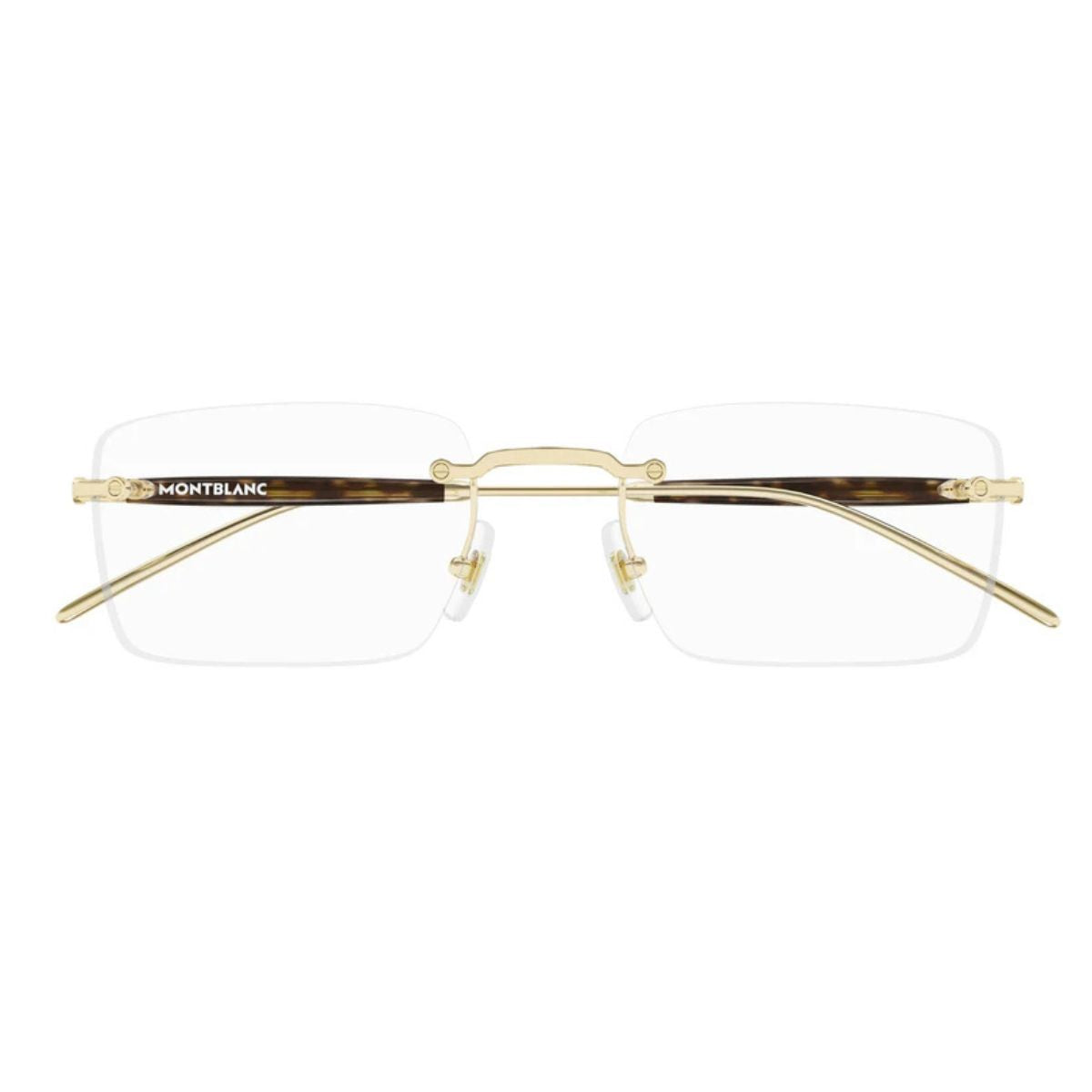 Mont Blanc MB0411O 002 optical frame for men with a gold rectangle design, perfect for stylish everyday wear. Discover premium mont blanc eyewear now at optorium.