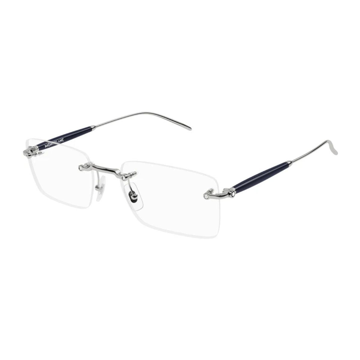 Mont Blanc MB0411O 004 frame with a silver rectangle design for men, made for comfort and style. Shop the best Mont Blanc eyewear today at optorium.