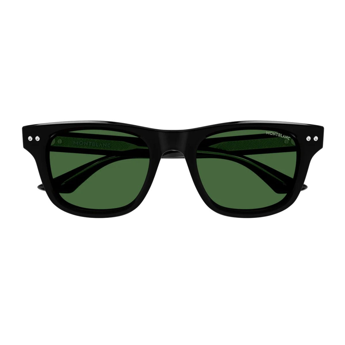 Premium Mont Blanc MB0254S 006 sunglasses in shiny black square frame with green UV protection lenses, perfect men's eyewear for stylish outdoor looks, available now at optorium.