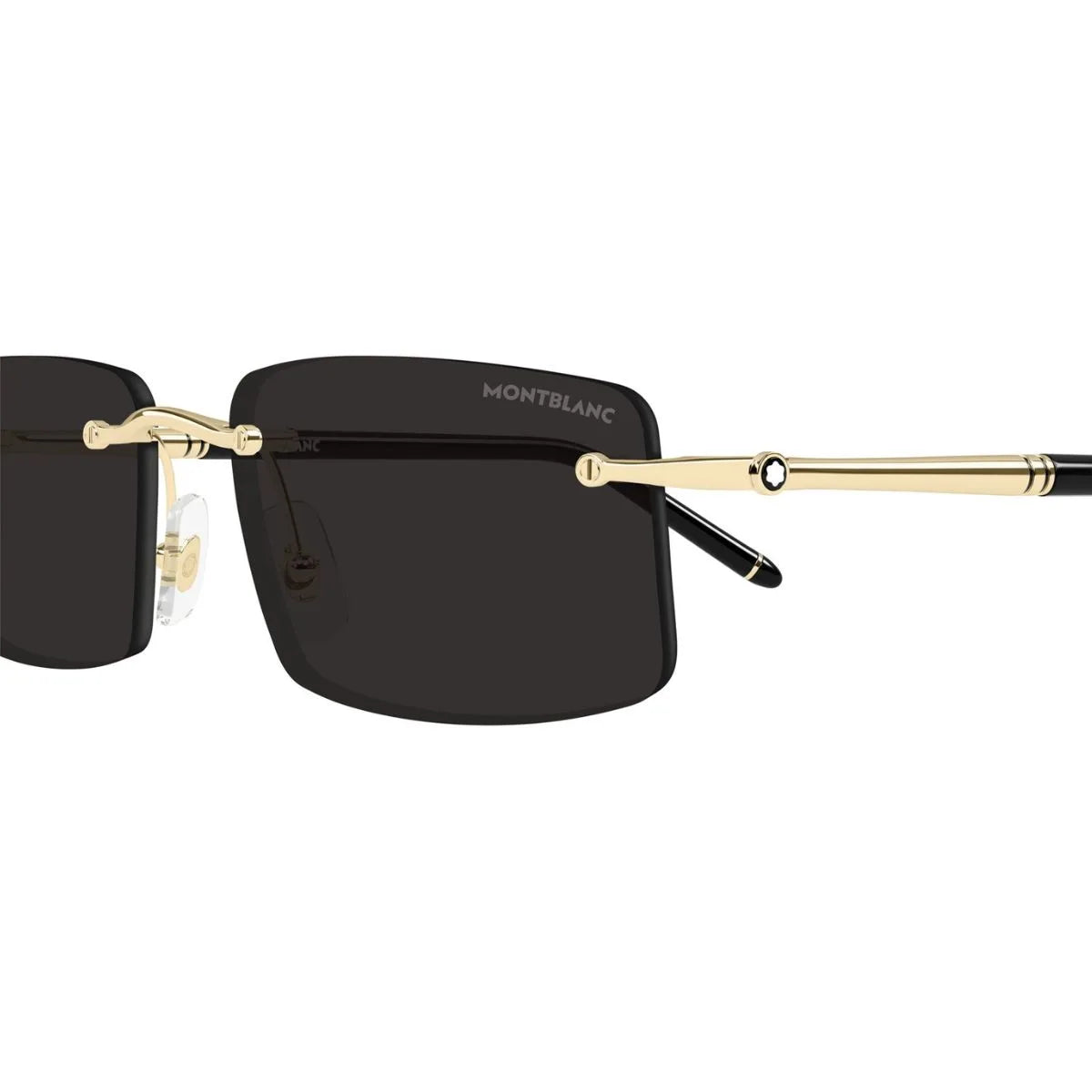 Stylish sunglasses for men, Mont Blanc Sunglass MB0443S 001, luxury Montblanc eyewear India, montblanc rectangle sunglasses, trendy gold Mont Blanc sunglasses at Optorium.