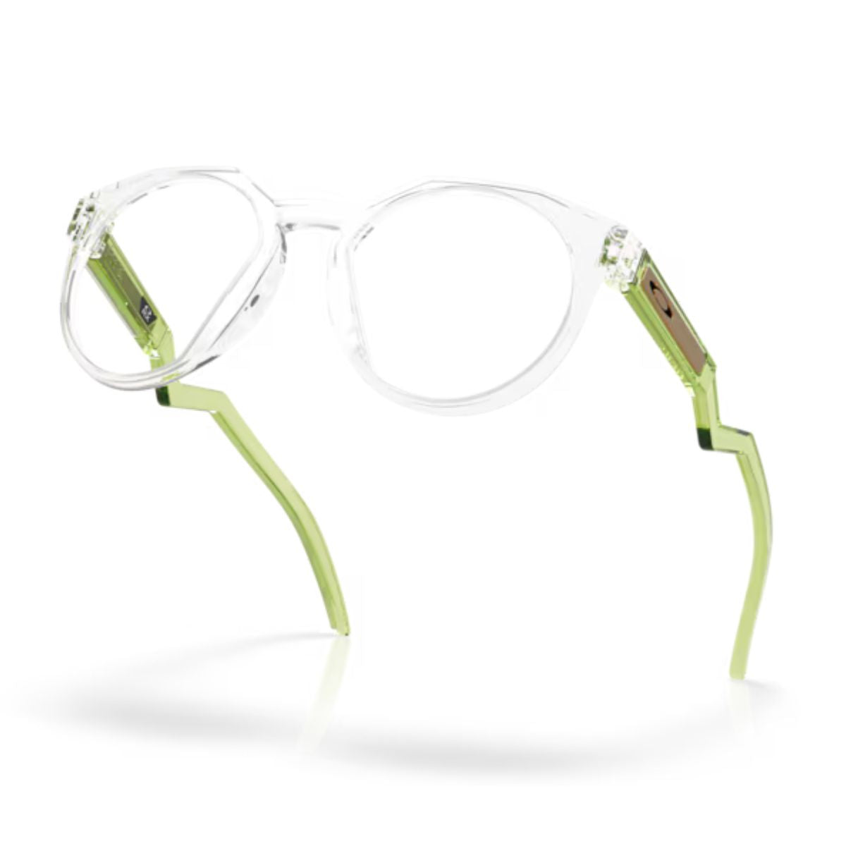 "Oakley HSTN 8139 0750 round eyeglasses, modernized trigger stems, lightweight fit online at Optorium."