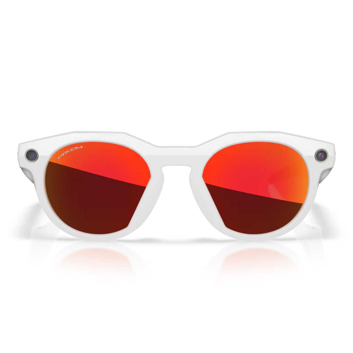 Oakley Meta HSTN 0W8002 Warm Grey smart glasses with Prizm Ruby lens, round shape design, Meta AI features available in India online at optorium.