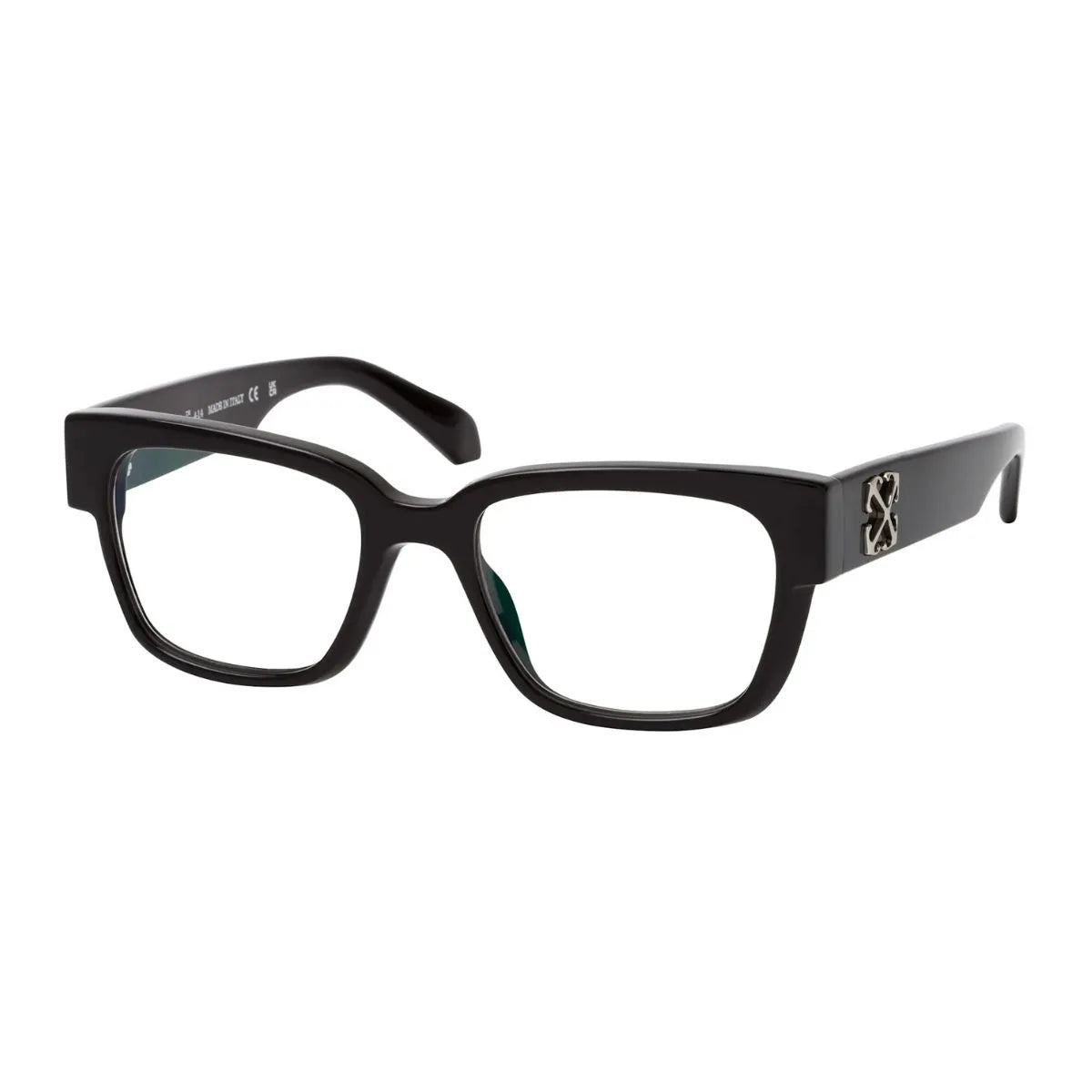 Off White eyeglasses OERJO59 1000, trendy Shinny Black optical frames. Square shape Off White prescription glasses designed for men & women eyewear lovers at Optorium.