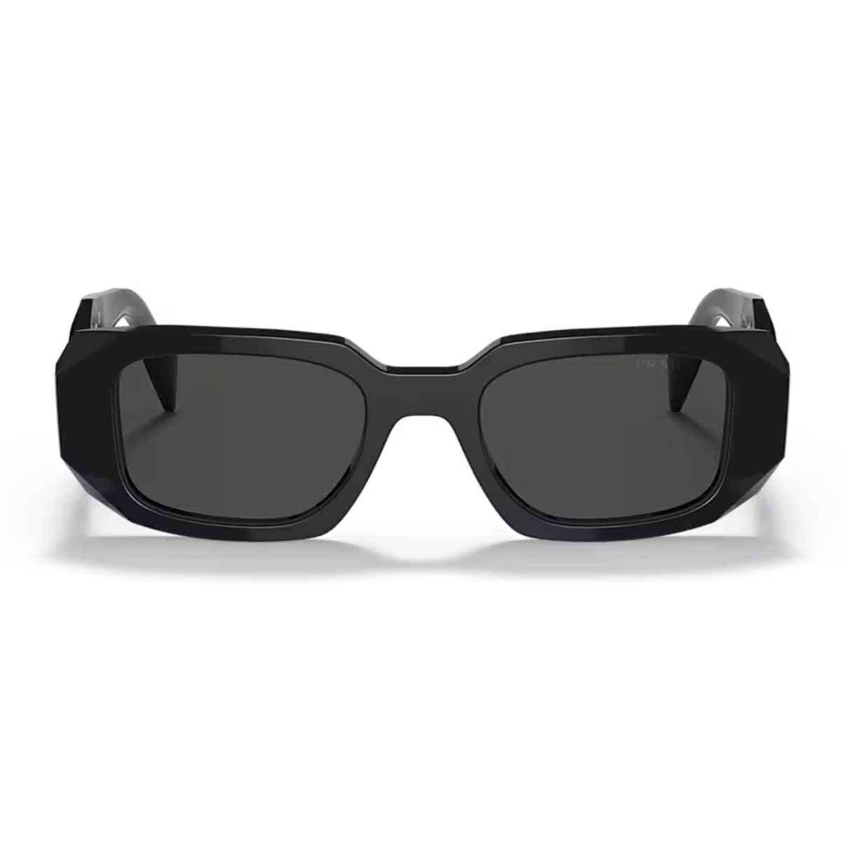 "Discover the latest Prada SPR 17WS 1AB5S0 sunglasses at Optorium, featuring a stylish rectangular design and shiny black frame, ideal for adding a touch of sophistication to any summer ensemble."