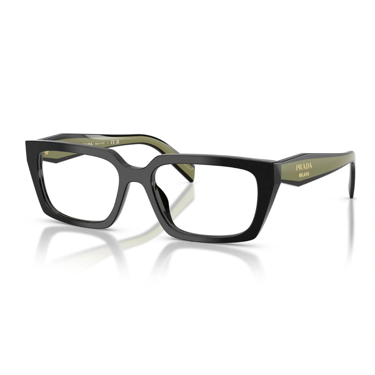 Premium Prada eyewear with black front and green temples