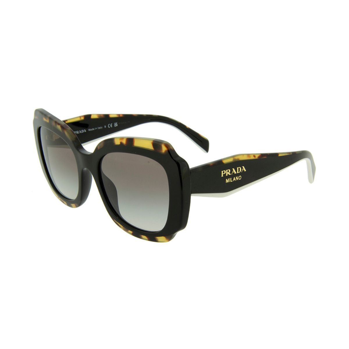 "Shop now at Optorium for Prada SPR16Y 01M-OA7 sunglasses, featuring a trendy block design in cool grey and a flattering butterfly shape, ideal for women seeking fashionable eyewear."
