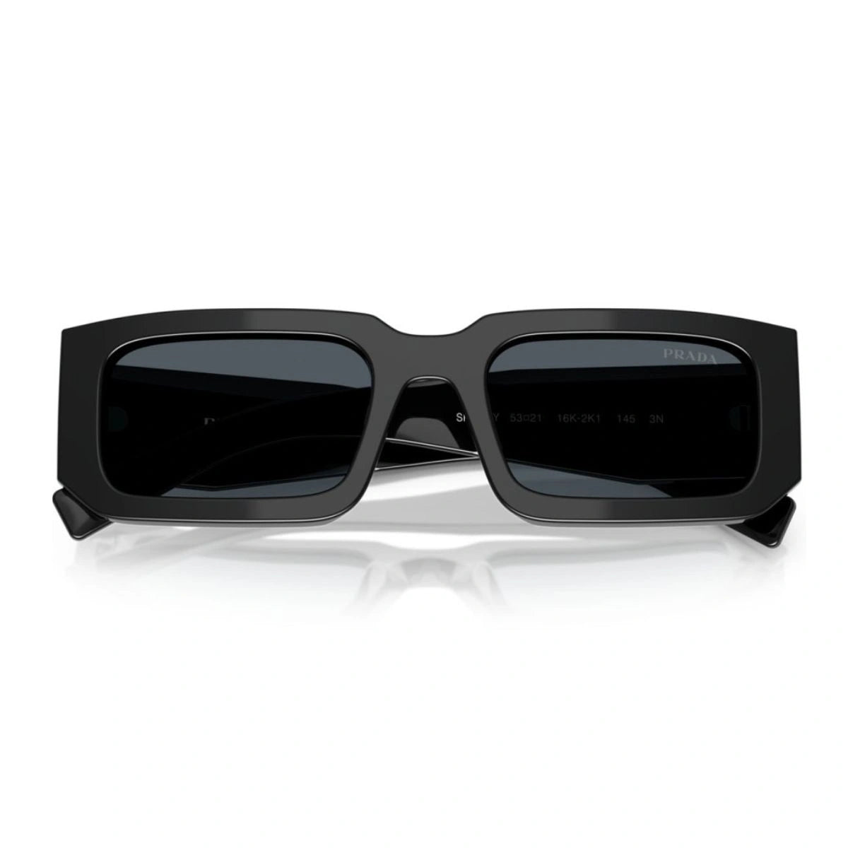 Prada sunglasses side view black acetate frame grey lens style