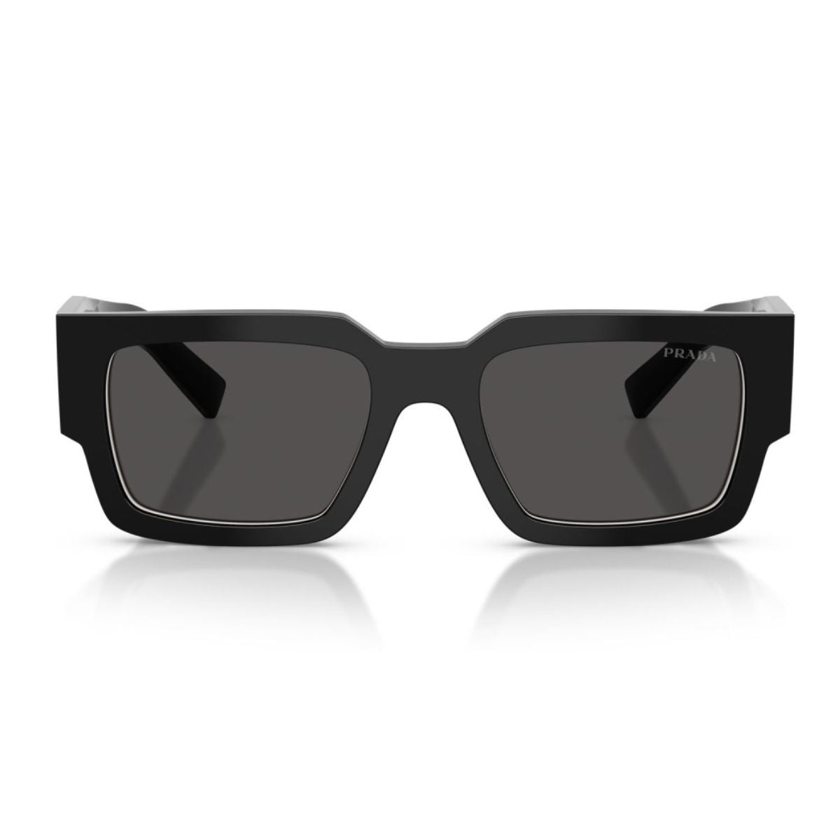 Prada SPR B17 black rectangle sunglasses grey lens unisex style