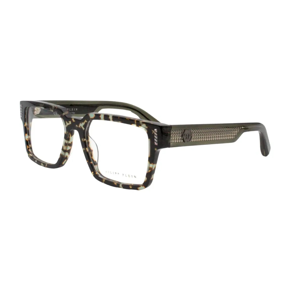 Authentic Philipp Plein STUD Frame VPP 193 03KA tortoise grey color square shape philipp plein eyeglasses luxury designer optical frames available now at optorium india