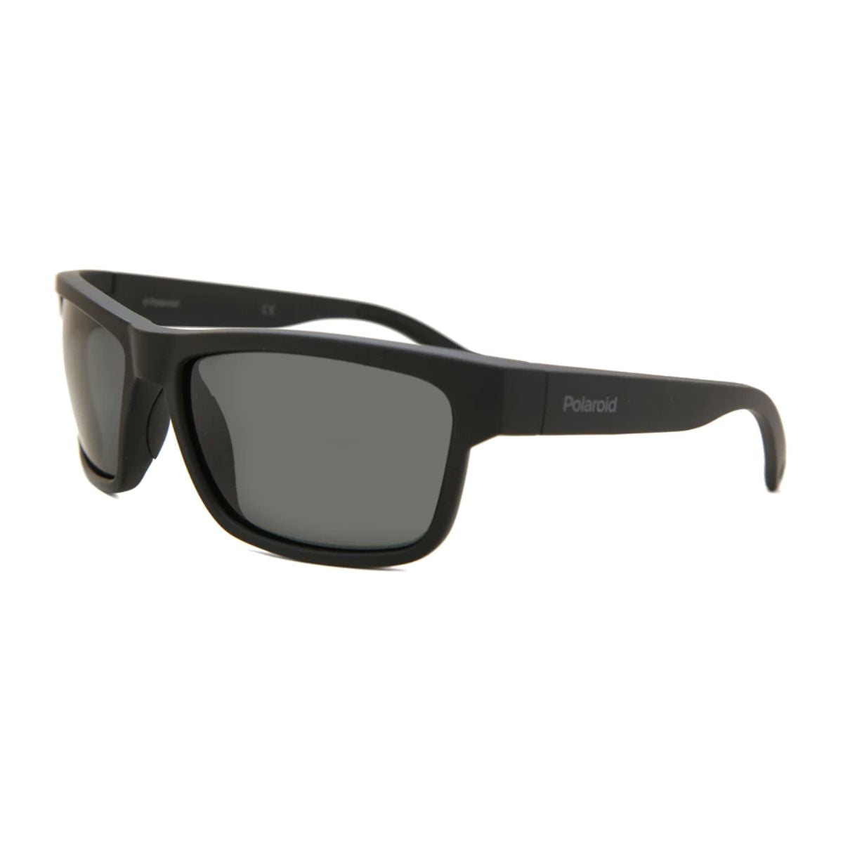 Male model wearing Polaroid PLD-7031/S 807M9 polarised rectangular sunglasses, emphasizing contemporary design and sun protection, Optorium.