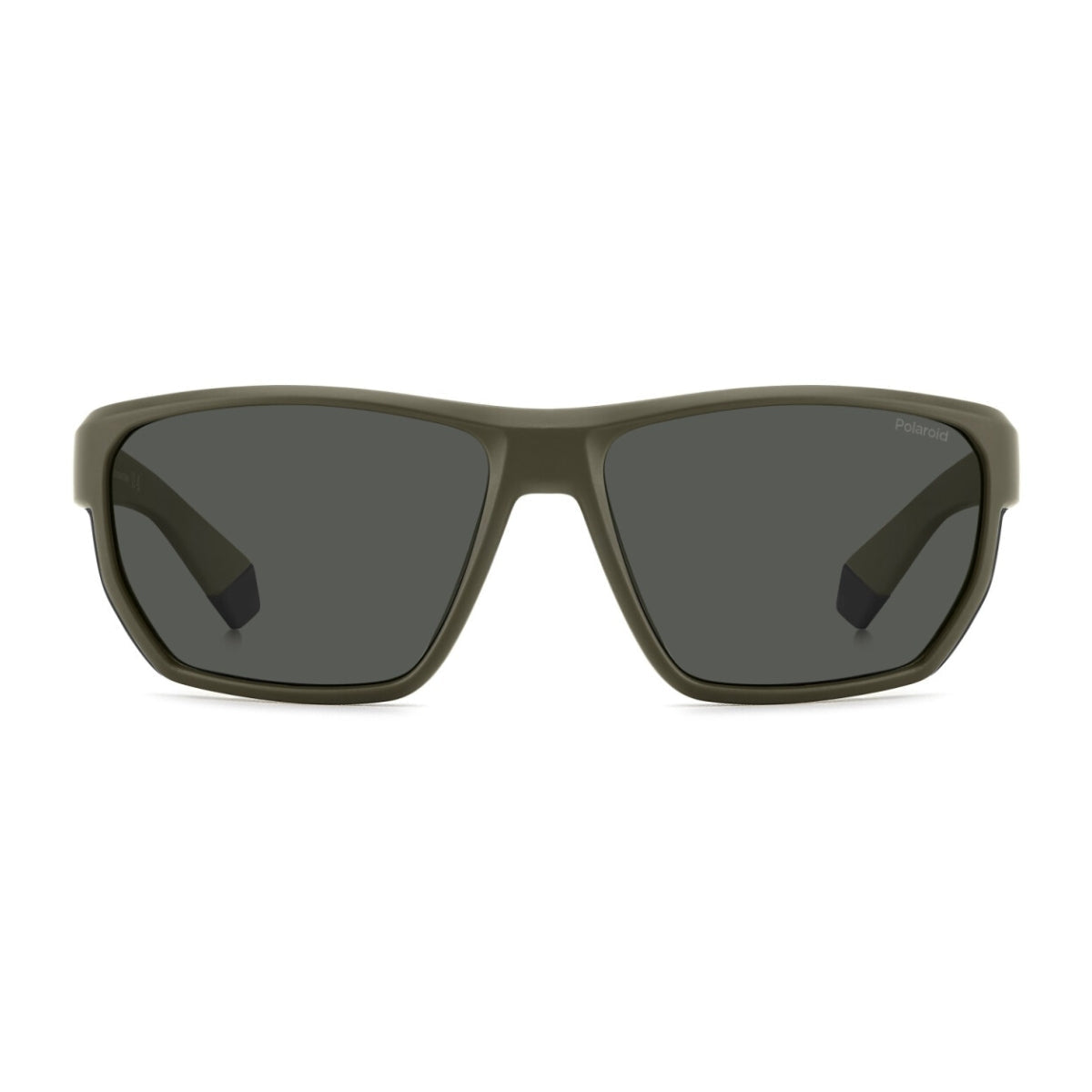 "Polaroid PLD 7057/S DLDM9 sunglasses with matte green rectangle frame and polarized lenses for men. Sleek, UV protective eyewear at Optorium.
