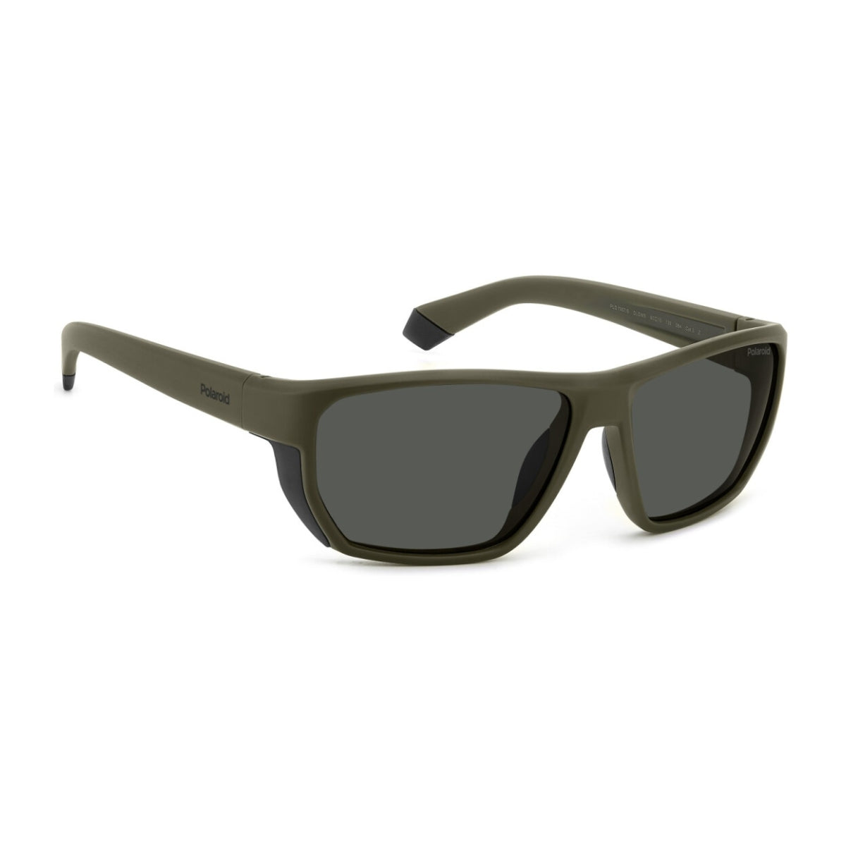 "Polaroid 7057/S DLDM9 polarized sunglasses — trendy green rectangle frame, glare reduction, and UV protection for stylish men. Available at Optorium."