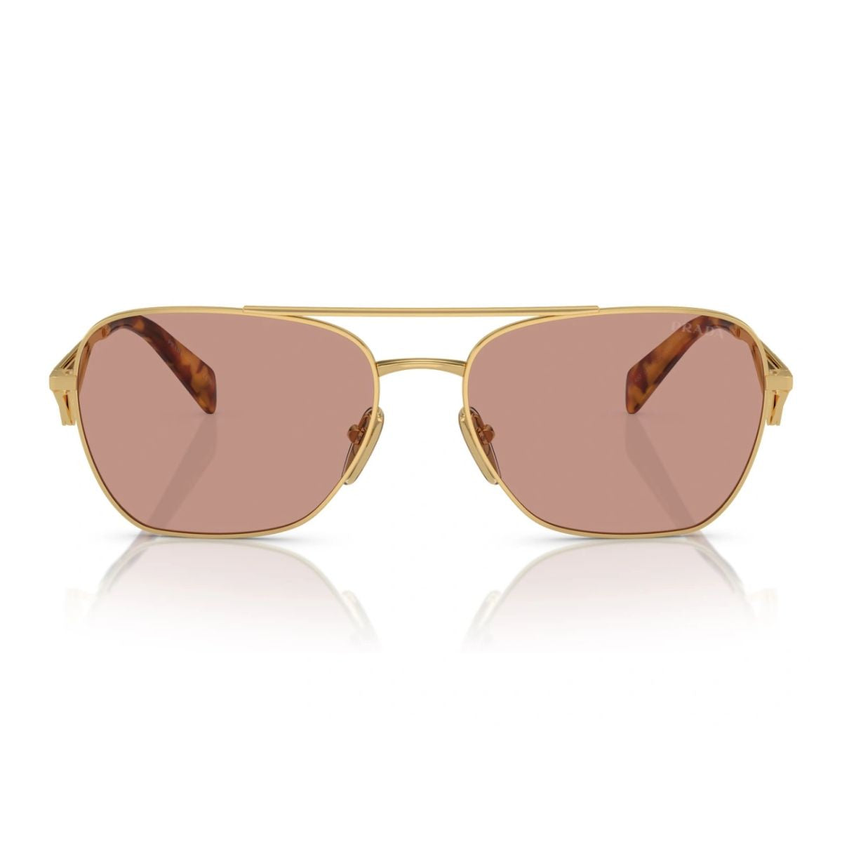 Prada SPR A50 5AK: Stylish gold metal sunglasses for women.