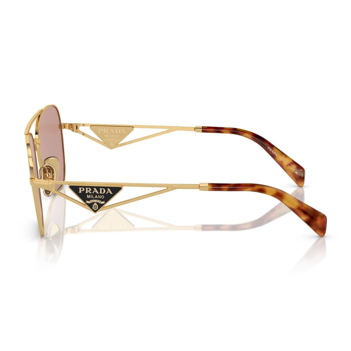 Shop Prada SPR A50 5AK at Optorium: Elegant gold sunglasses with UV protection.