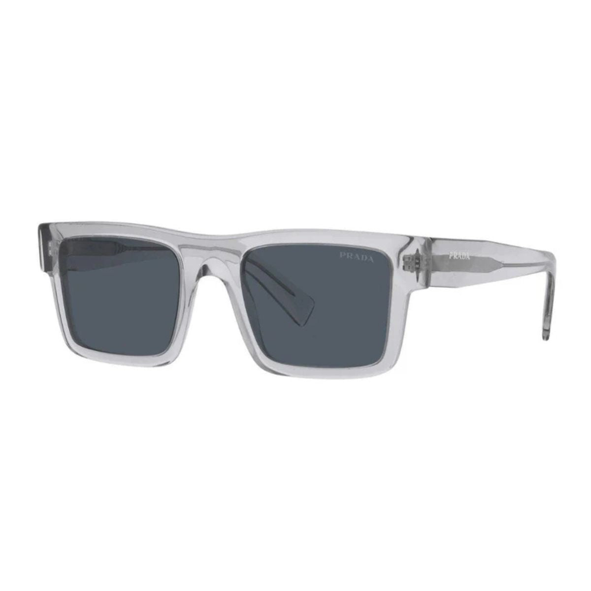 Explore luxury with Prada UV protection sunglasses SPR 19W U43-09T, featuring a square silhouette and transparent grey tone. Find trending men’s eyewear now at optorium.