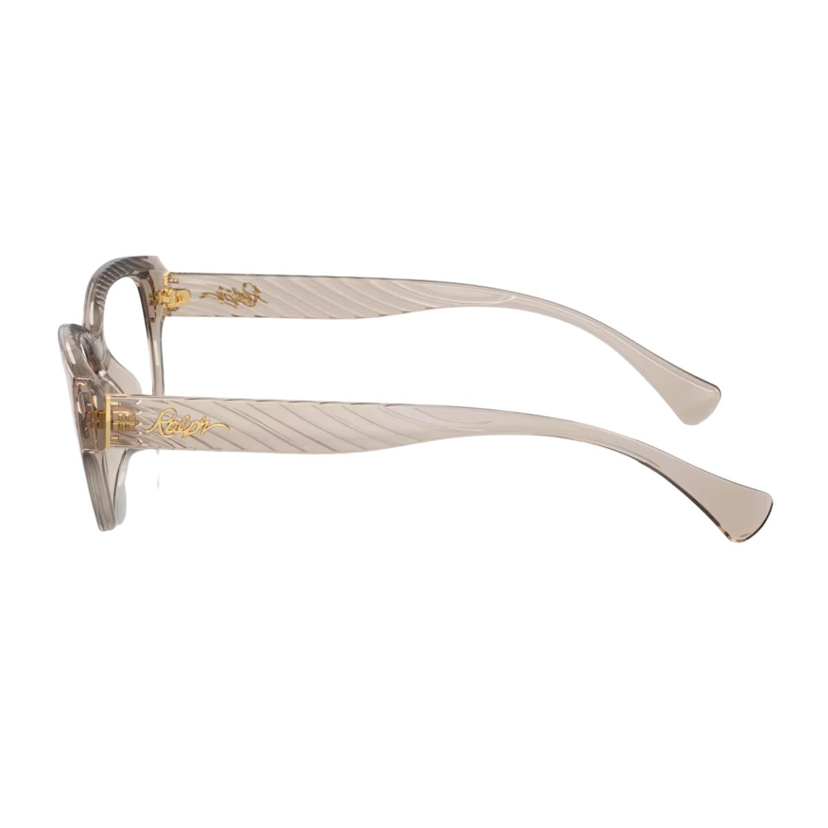 Discover Ralph Lauren RA7165U 5002 beige cat-eye optical frame – sleek and stylish design for women. Available now online at Optorium.