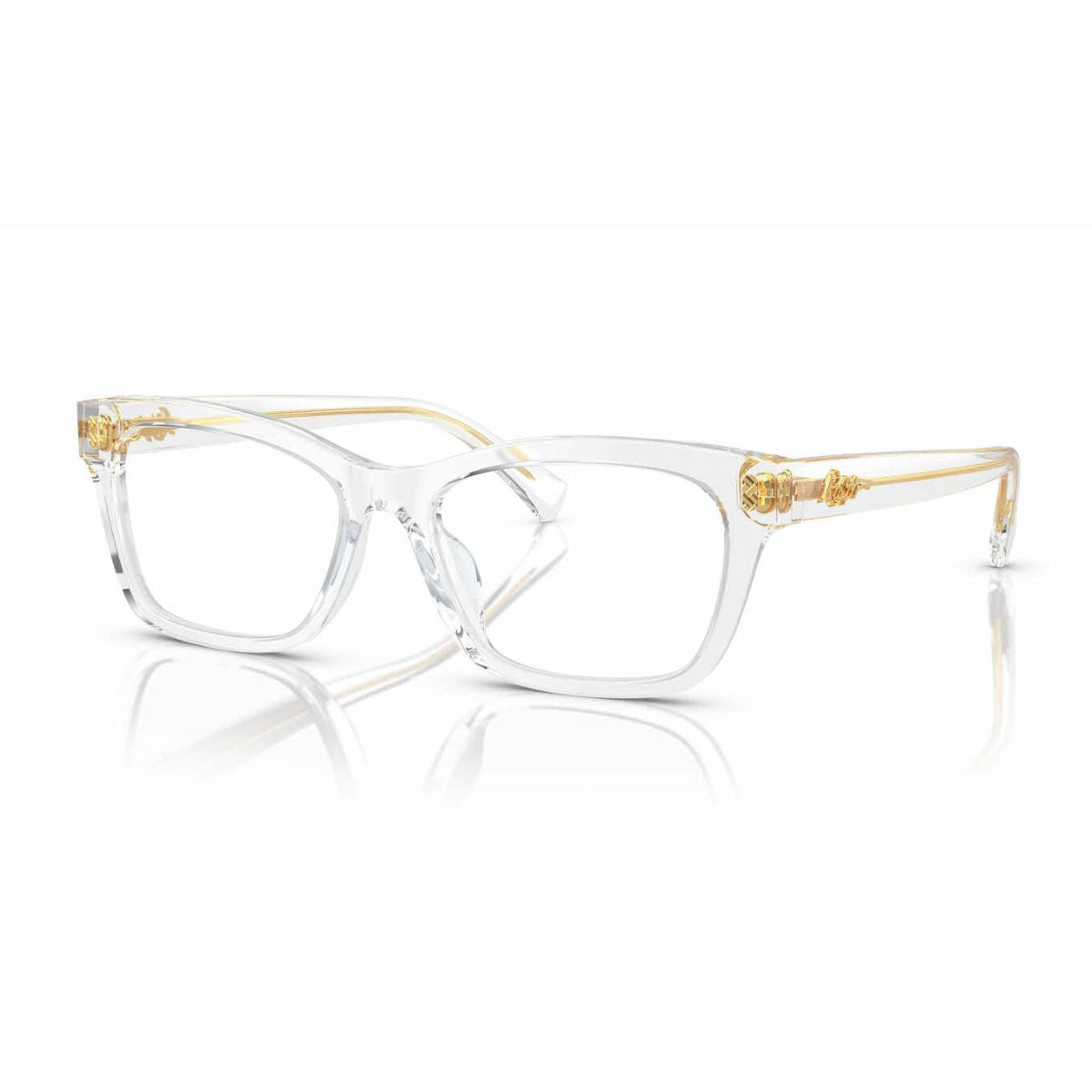 Upgrade your style with Ralph Lauren  RA7154U 5331 transparent acetate cat-eye optical frames. Prescription-ready and available now online at Optorium.