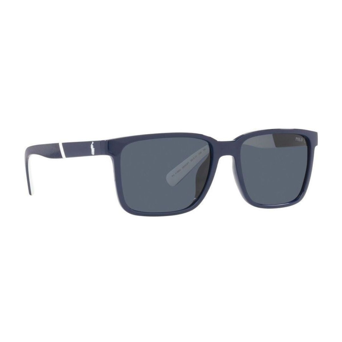 Stylish and durable Ralph Lauren Polo square-shaped sunglasses in blue, perfect for men looking for premium eyewear. Buy now online at Optorium.