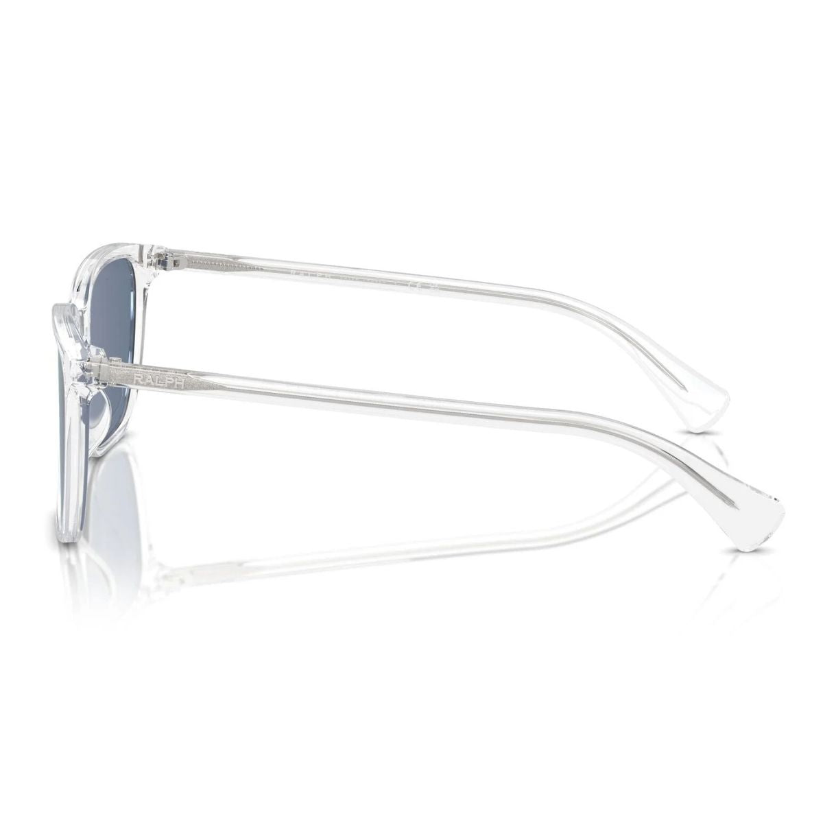 Premium Ralph Lauren Sunglass RA5314U 5002/80 featuring a trendy transparent frame, square shape, and dark blue lenses. Perfect for any occasion, shop now online at Optorium.