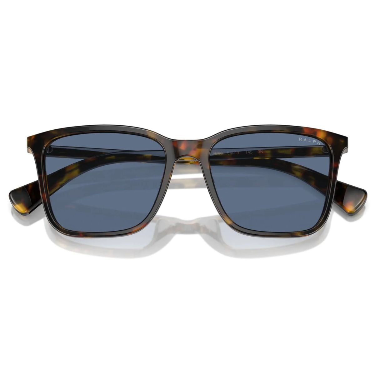 Ralph Lauren RA5314U 5314/80 sunglasses with a Havana square frame and dark blue lenses. A unisex fashion statement for men and women with premium UV protection. Get luxury eyewear online at Optorium.