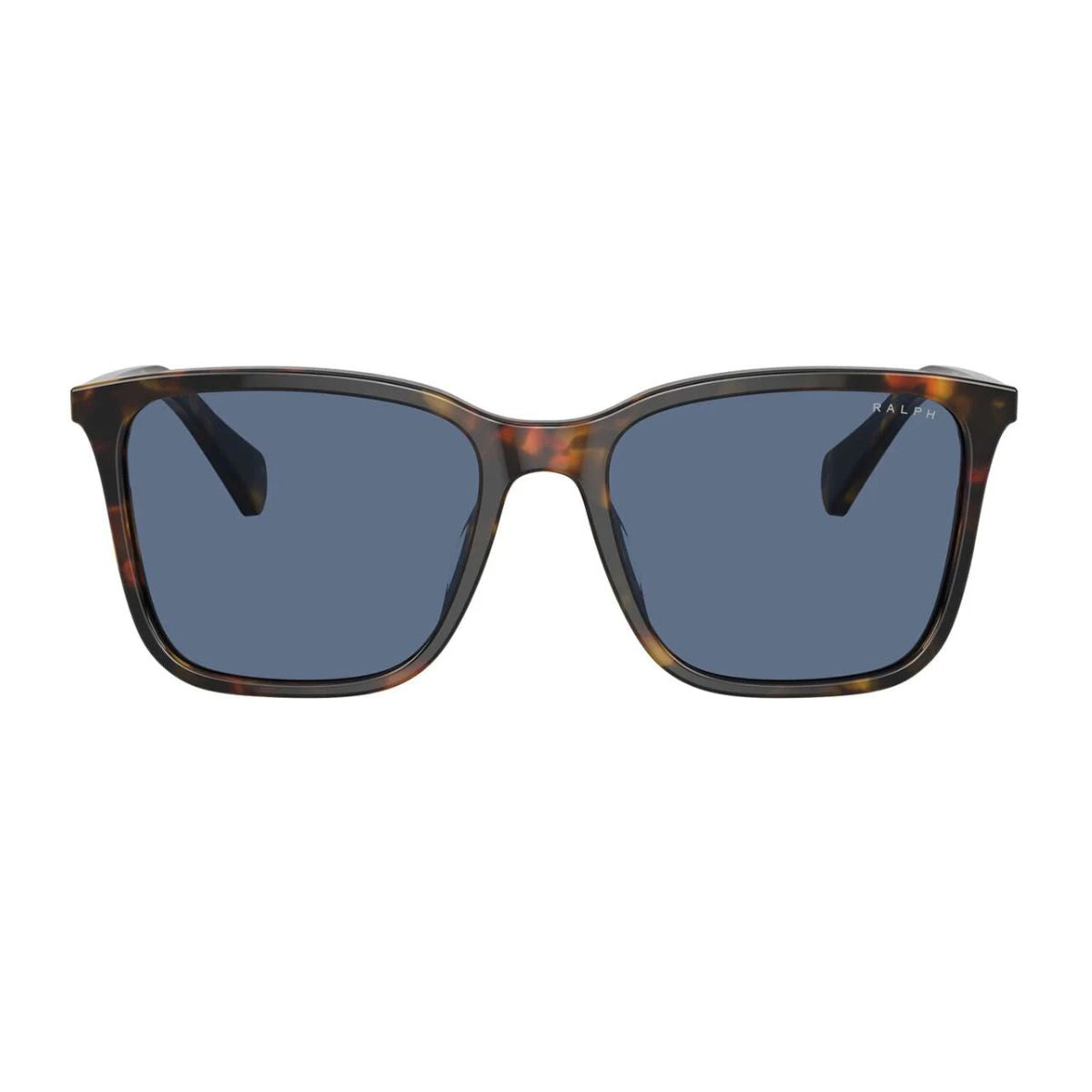 Ralph Lauren Sunglasses RA5314U 5314/80 in Havana color with dark blue lenses, featuring a stylish square shape for men and women. Perfect unisex eyewear offering UV protection and comfort. Shop premium sunglasses online at Optorium.