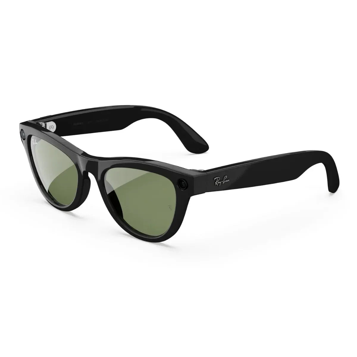 Ray-Ban Meta Gen 2 Skyler smart glasses in shiny black color with G15 green AI lenses. Premium Ray-Ban Meta AI glasses available online at optorium.