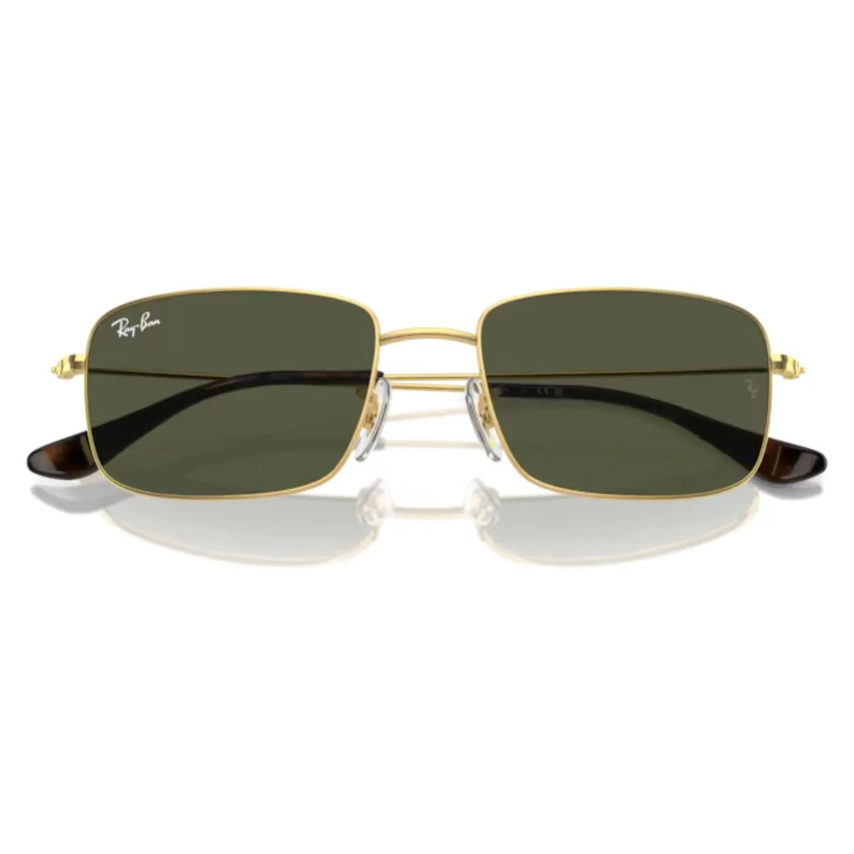 Trendy Ray-Ban rectangle sunglasses in gold for a timeless and fashionable look, shop Rayban eyewear online at Optorium.