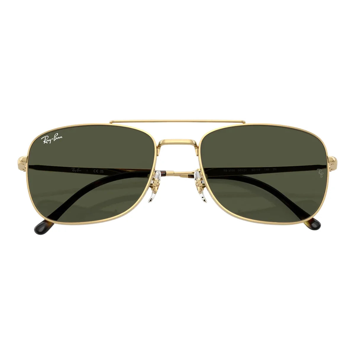 Rayban sunglasses on men & women featuring RB 3755 001/31 in aritra gold, UV protection Rayban brand shades with modern Aviator Bar shape design, top-search Raybans sunglasses trend optorium.