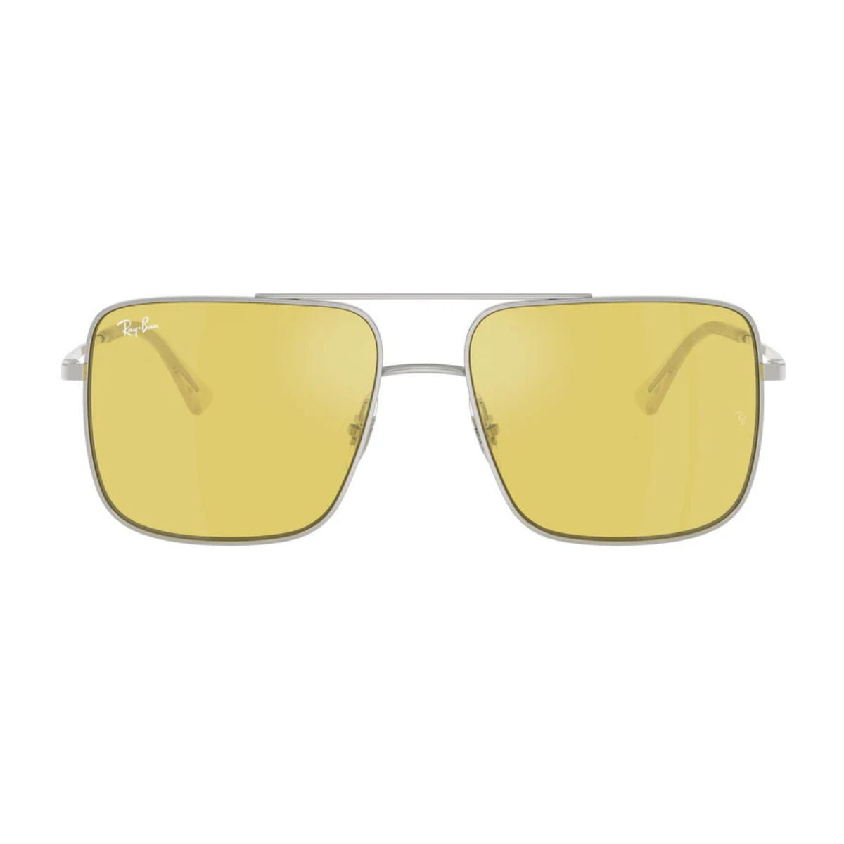 Ray‑Ban RB3758 silver color frame yellow mirror lenses for stylish looks, perfect Ray‑Ban sunglasses for men and women eyewear lovers at optorium.