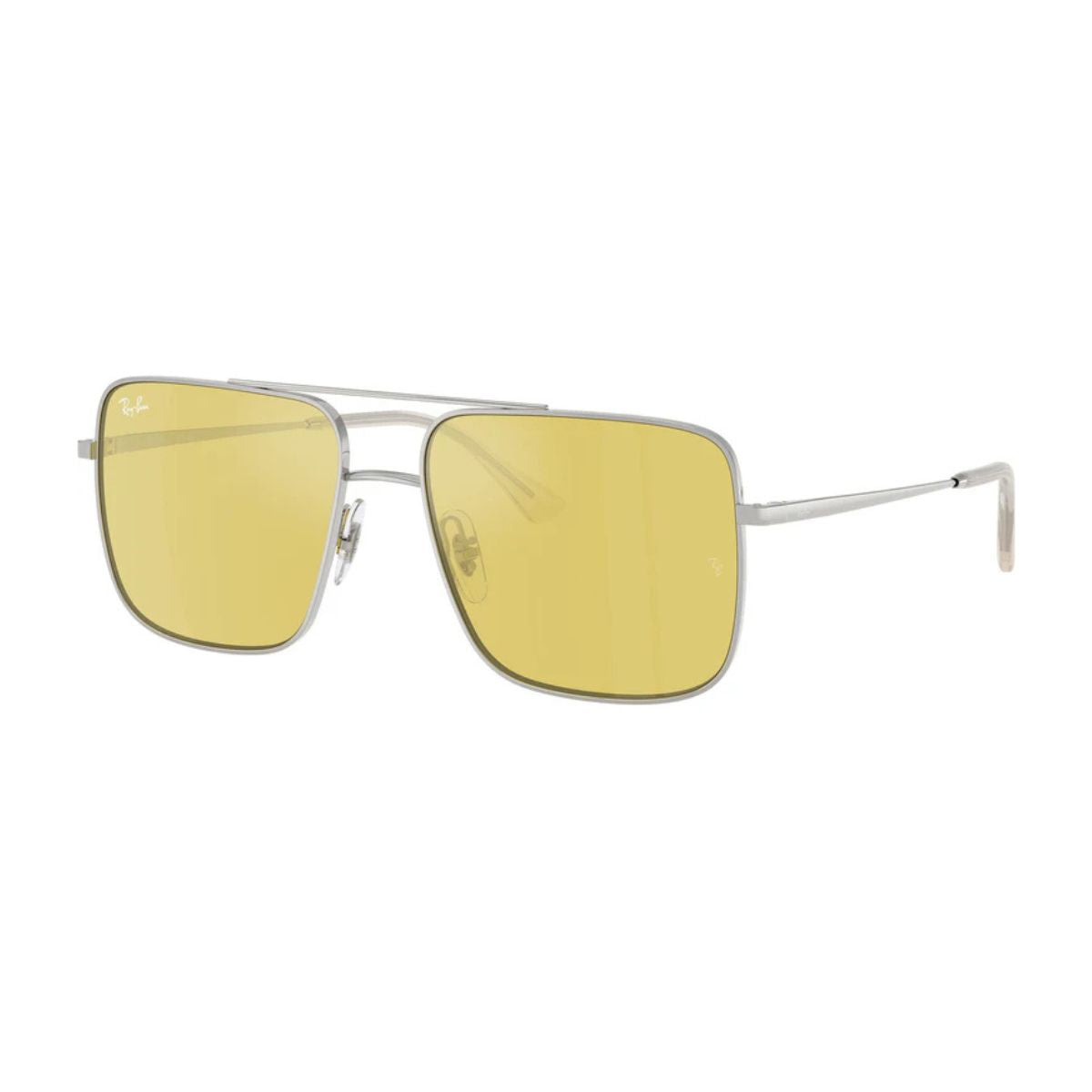 Premium Ray‑Ban eyewear featuring RB3758 with bold yellow lenses, classic silver frame design Ray‑Ban sunglasses for men and women collection at optorium.