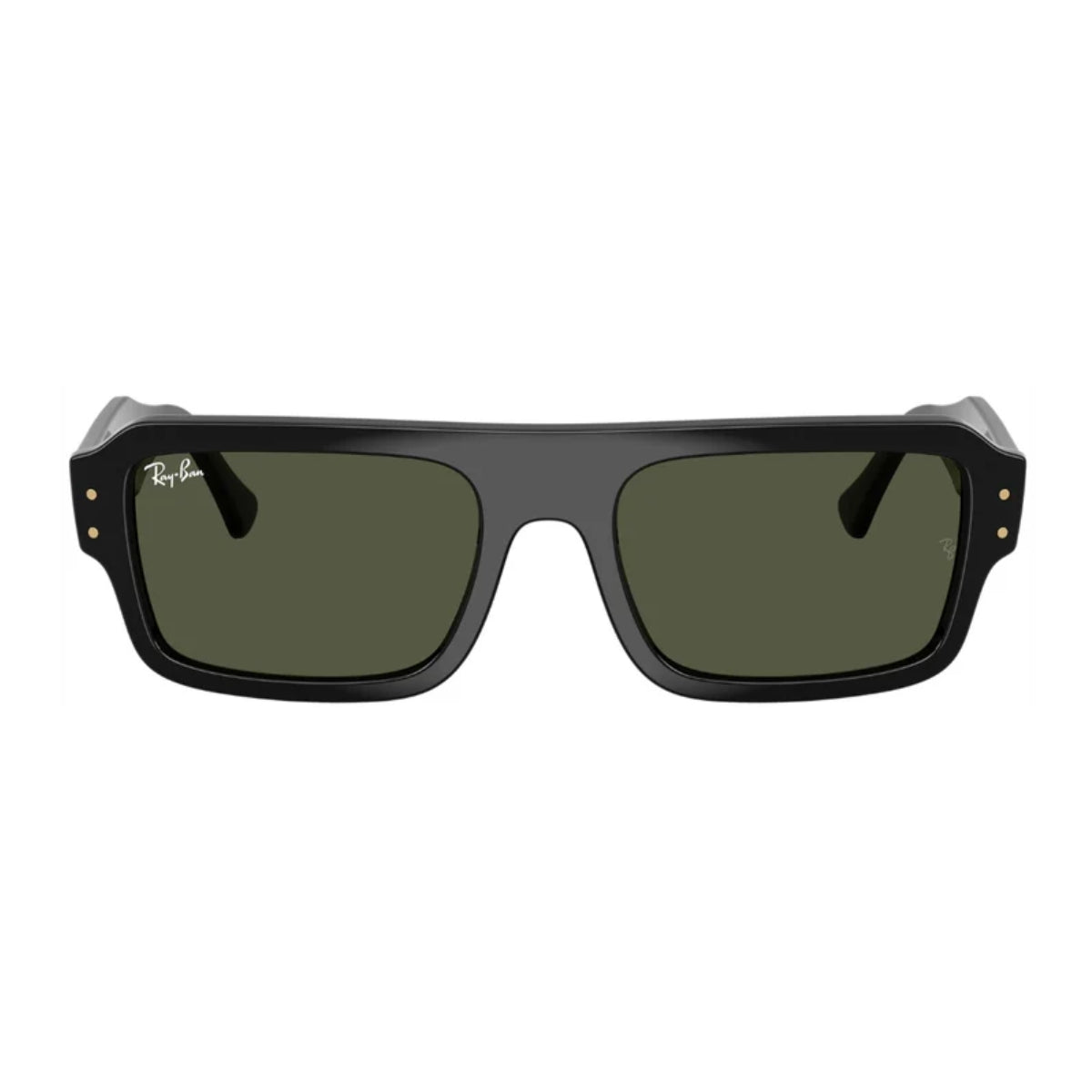 "Ray-Ban RB 4454 6677 rectangle sunglasses with green lenses – trendy unisex eyewear in matte transparent grey at Optorium."