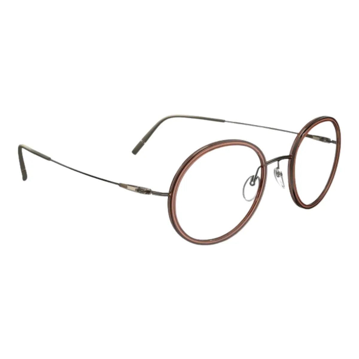 Silhouette round shape frame 5582 in brown shade, premium rimless Silhouette glasses known for comfort, durability, and trending silhouette of glasses styles for women and men optorium.