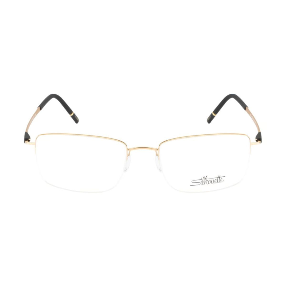 "Silhouette 5571 75 7730 gold rectangle half-rim eyeglasses online at Optorium."