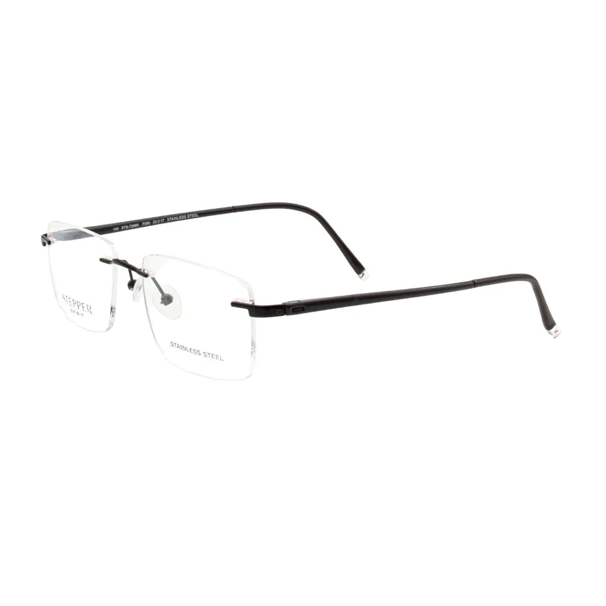 Shop the latest Stepper optical frame for men STS-72669 F090. Sleek black titanium rimless Stepper eyewear frame combining modern design, comfort, and style in Stepper spectacles at Optorium.