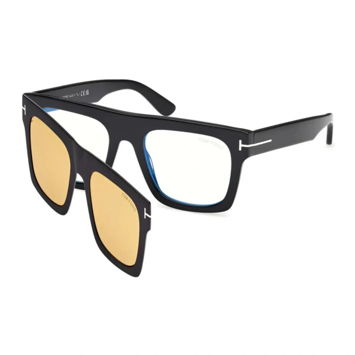 Tom Ford TF 6068-B 001 clip-on frame with yellow lenses at Optorium