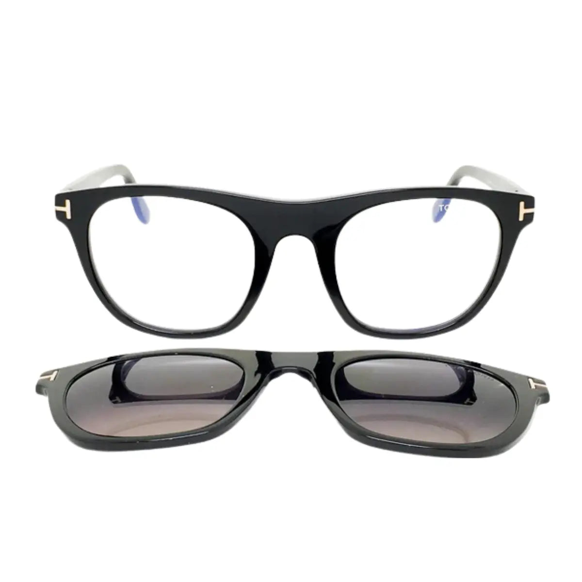 Tom Ford TF5895B acetate frame with magnetic clip-on lenses, square shape black clip on eyewear for men, top trending Tom Ford glasses online at Optorium.