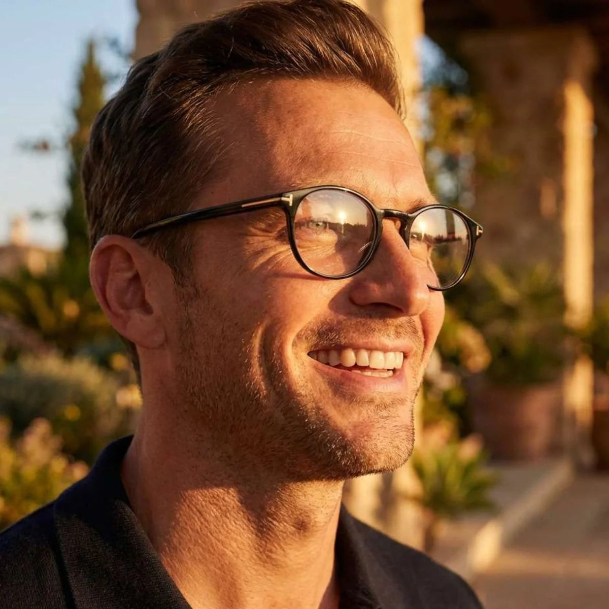 Tom Ford TF5294 001 designer eyeglass frame with shiny black finish full rim round style high end luxury optical glasses for men women authentic Tom Ford eyewear available online optorium