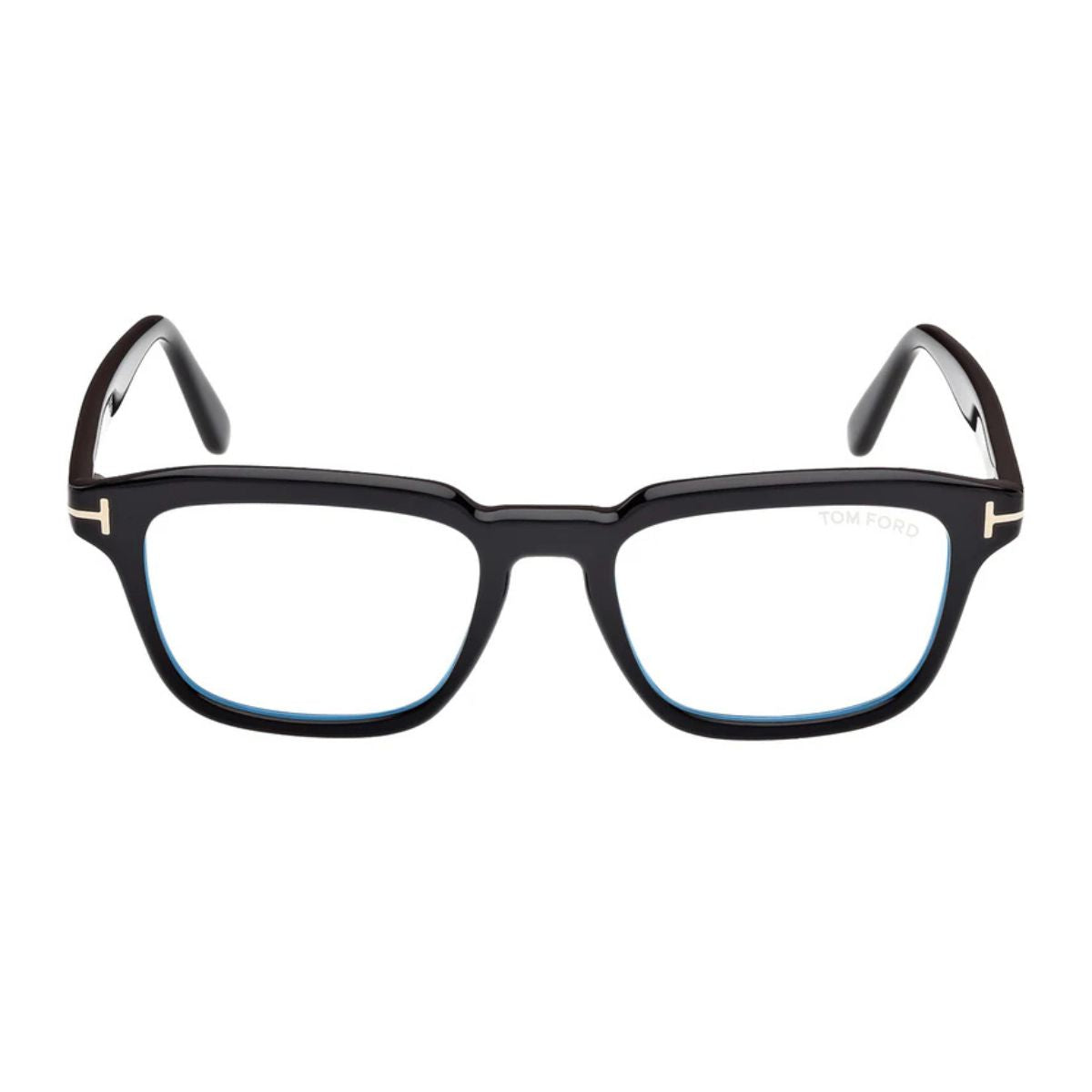 Shop Tom Ford optical frames featuring full-rim acetate design and signature T-logo temple detail, crafted for modern luxury at Optorium.