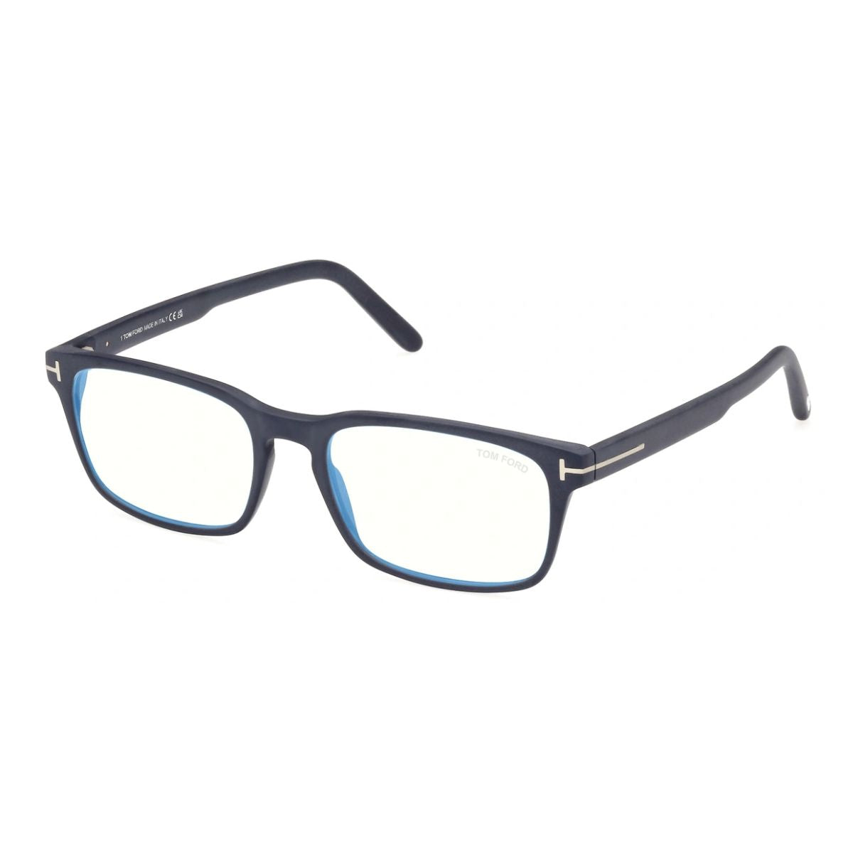 "Tom Ford TF 5938 091 frame, sleek rectangle matte blue, Optorium."
