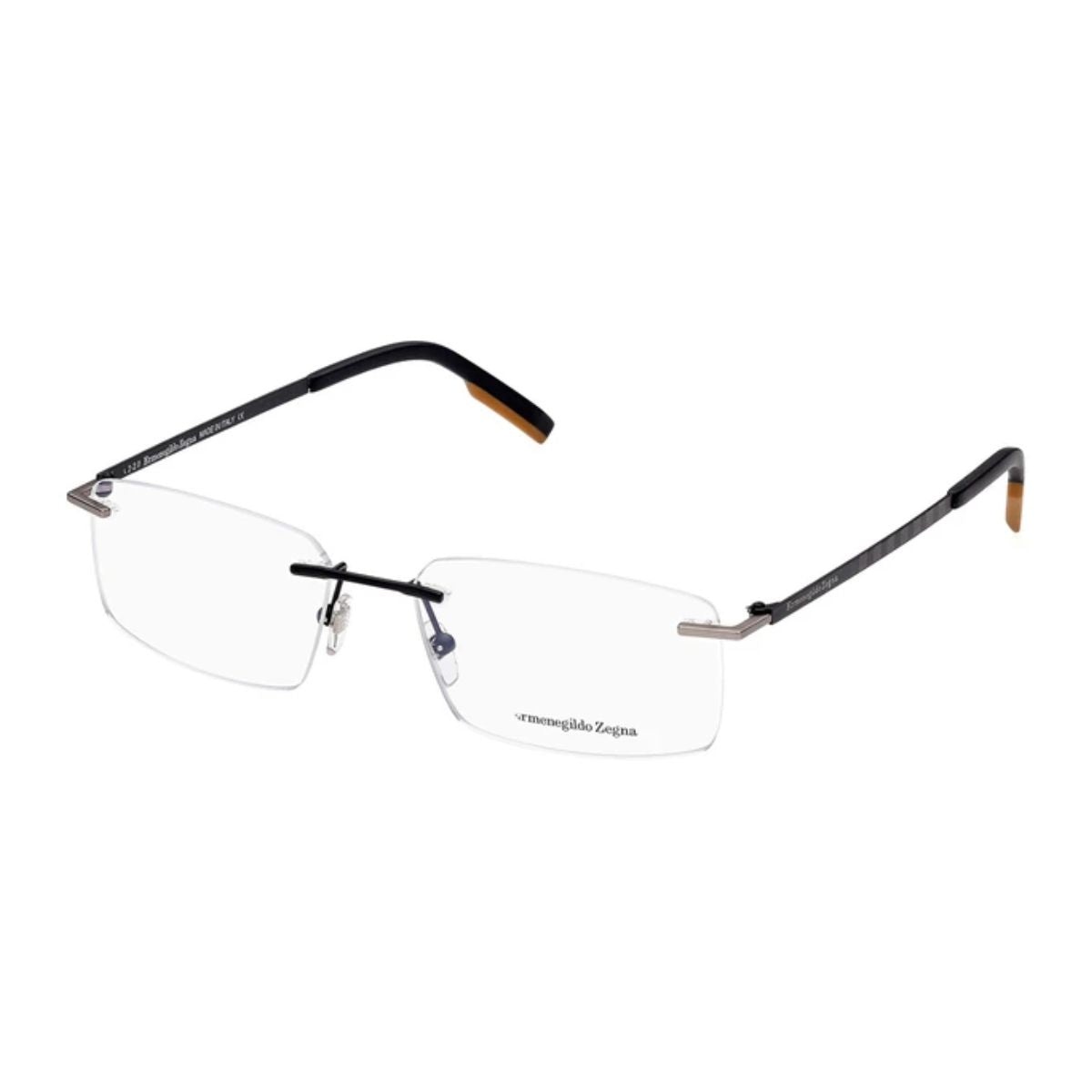"Shop Zegna EZ5219 002 black rimless rectangle eyeglasses frame for men - stylish at Optorium."