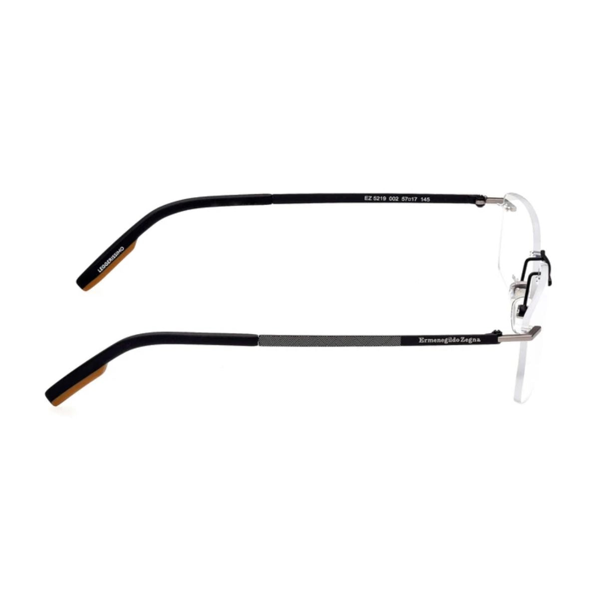 "Optorium offers Zegna EZ5219 002 stylish black rimless rectangle prescription glasses frame for men."