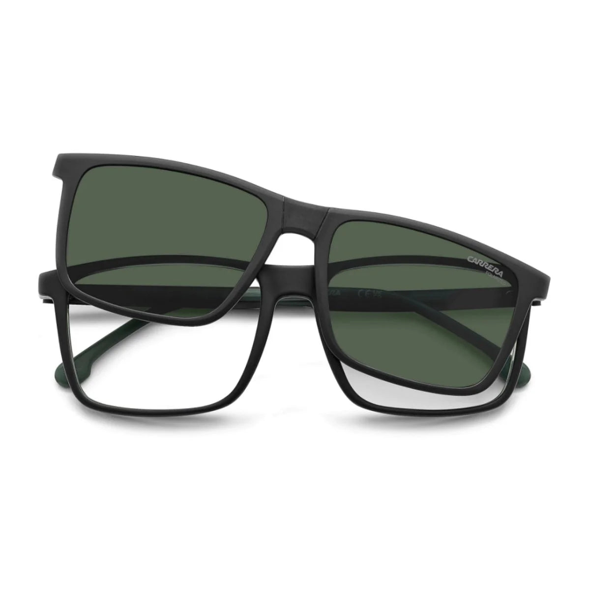 Carrera foldable clip-on eyeglasses matte black transparent green CA 8941/C 3OL at Optorium