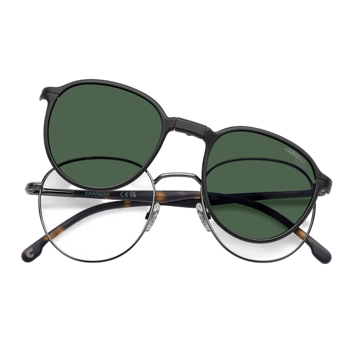 Carrera CA 368/C CAG round black metal eyeglasses with polarized clip-on lenses at optorium