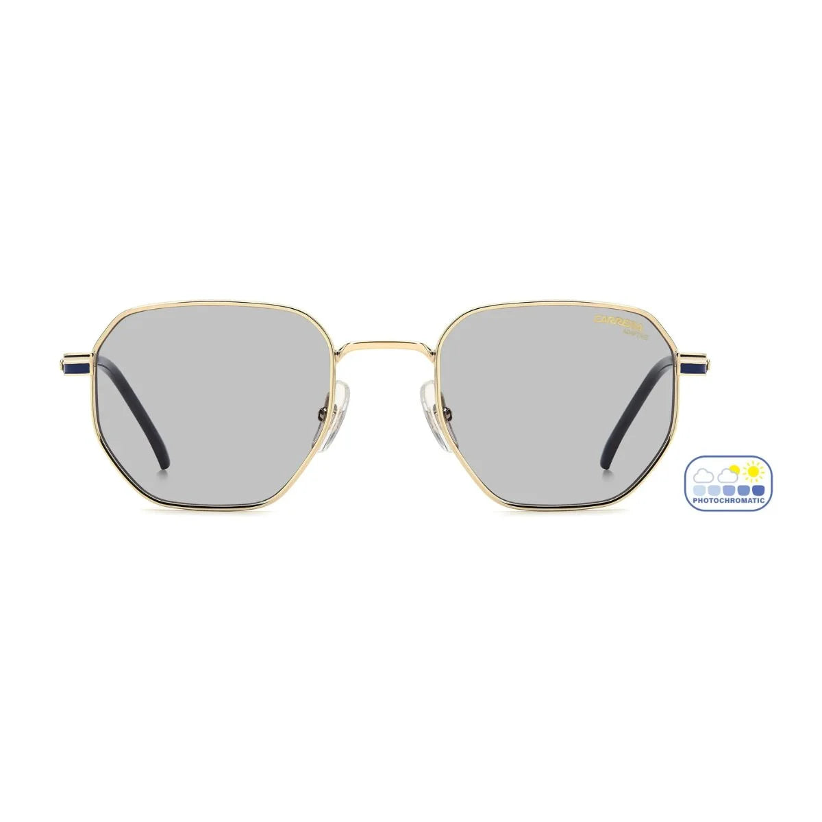 Gold Carrera 308/S LKS7O designer sunglasses with adaptive grey lenses