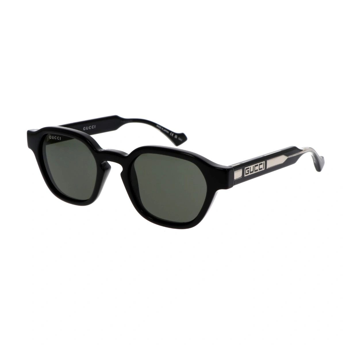 Explore Gucci GG1730S 001 men’s sunglasses with crystal silver detail