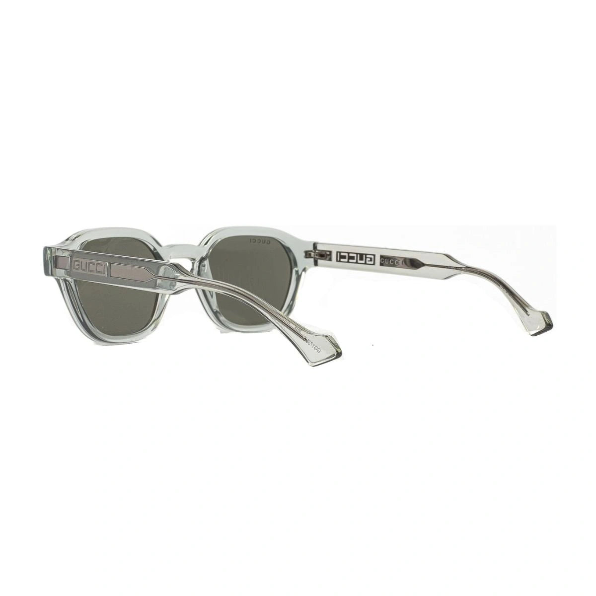 Luxury Gucci transparent gray round sunglasses with solid gray UV400 lenses