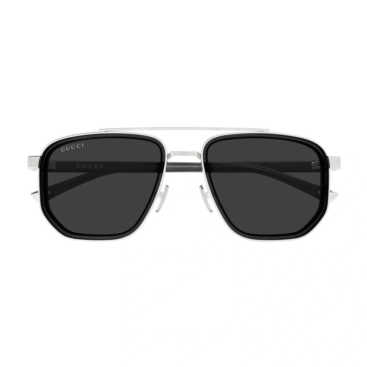 Authentic Gucci GG2073S 001 Double Bridge Silver Aviator Designer Sunglasses